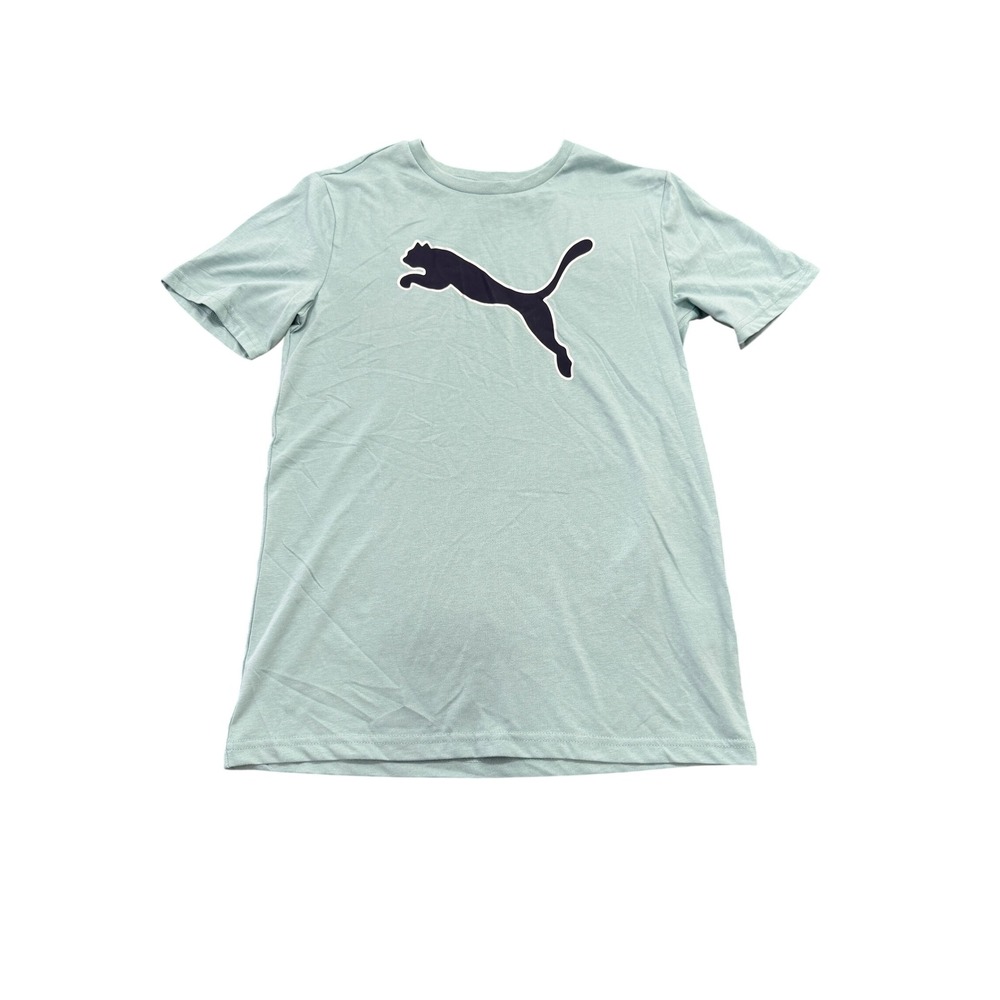 Puma Boys Mint Green Big Cat Graphic Logo T-Shirt Size L 14/16 Short Sleeve Tee
